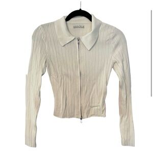 Abercrombie and Fitch Cream Ribbed Zip-Up Sweater